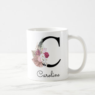 Modern Rosa Boho Flickig Blommig Initial C Kaffemugg