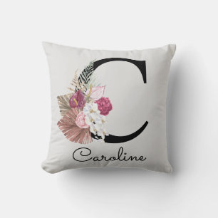 Modern Rosa Boho Flickig Blommig Initial C Kudde