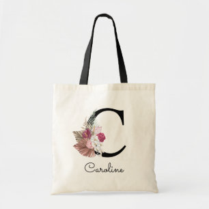 Modern Rosa Boho Flickig Blommig Initial C Tygkasse