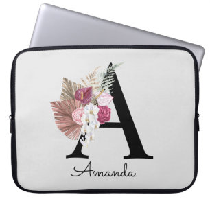 Modern Rosa Boho Girly-Blommigt - en första liten Laptop Fodral