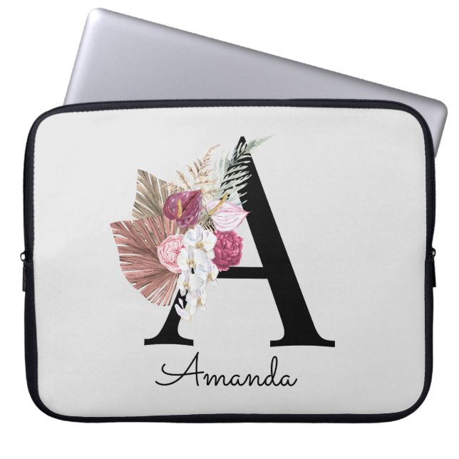 Modern Rosa Boho Girly-Blommigt - en första liten  Laptop Fodral (Framsidan)
