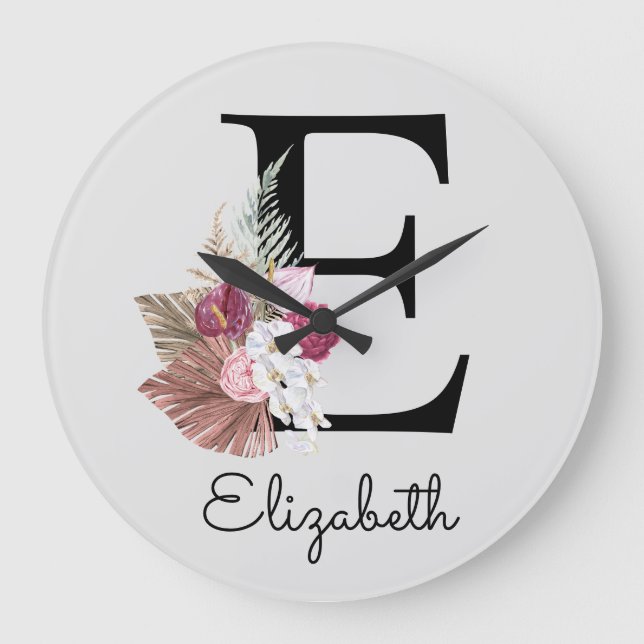 Modern Rosa Boho Girly Blommigt - första steget E Stor Klocka (Framsida)