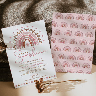 Modern Rosa Boho Rainbow Sunshine Girl Baby Shower Inbjudningar