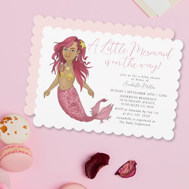 Modern Rosa Boho Sjöjungfru Girl Baby Shower Inbjudningar (Skapare uppladdad)