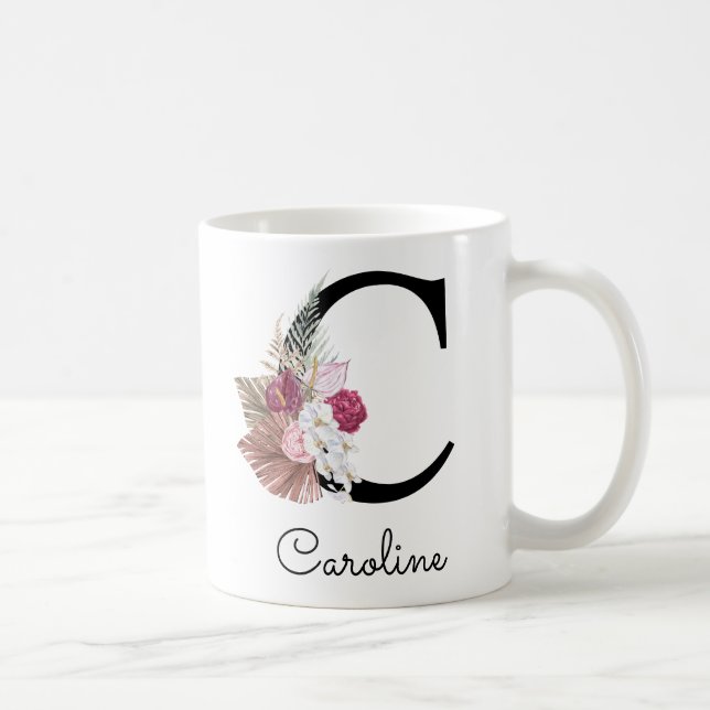 Modern Rosa Boho Tjej Blommig Initial C Kaffemugg (Höger)