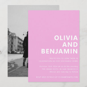 Modern Rosa Bold Typography Photo Bröllop Inbjudningar