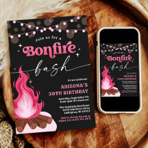 Modern Rosa Bonfire-inbjudan - Bonfire Bash