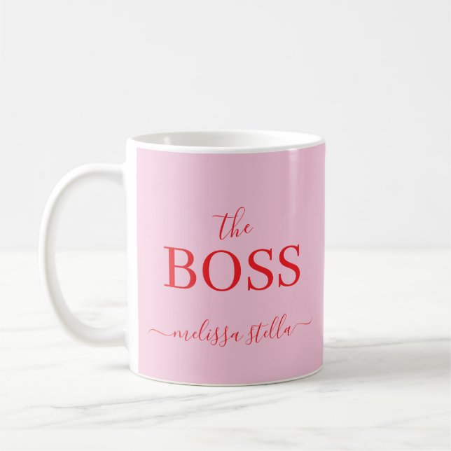 Modern Rosa Boss Namn | Tjejigt Present Kaffemugg (Vänster)