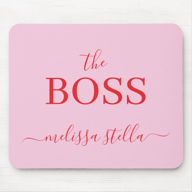Modern Rosa Boss Namn | Tjejigt Present Musmatta (Framsidan)