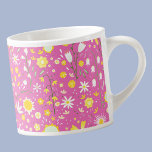 Modern Rosa Botanical Wildblomme Blommigt Keepsaké Espressomugg<br><div class="desc">Modern utspridd gult,  grönt och vit botanisk vild blomma mönster mot en shock rosa för en färsk och brinnande sommarkänsla.</div>