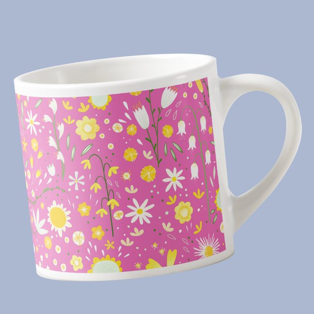 Modern Rosa Botanical Wildblomme Blommigt Keepsaké Espressomugg (Pink modern floral espresso cup)