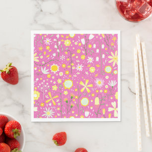 Modern Rosa Botanical Wildblomme Blommigt Napkins Pappersservett