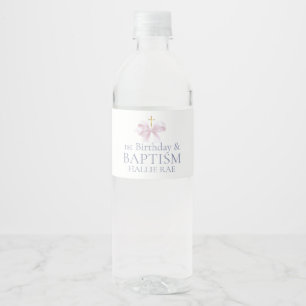 Modern Rosa Bow 1:a födelsedagen och baptism Vattenflaskor Etikett