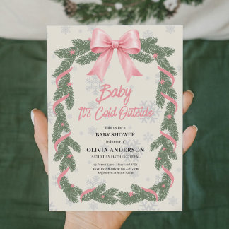 Modern Rosa Bow Baby Det är kallt ute Baby Shower Inbjudningar