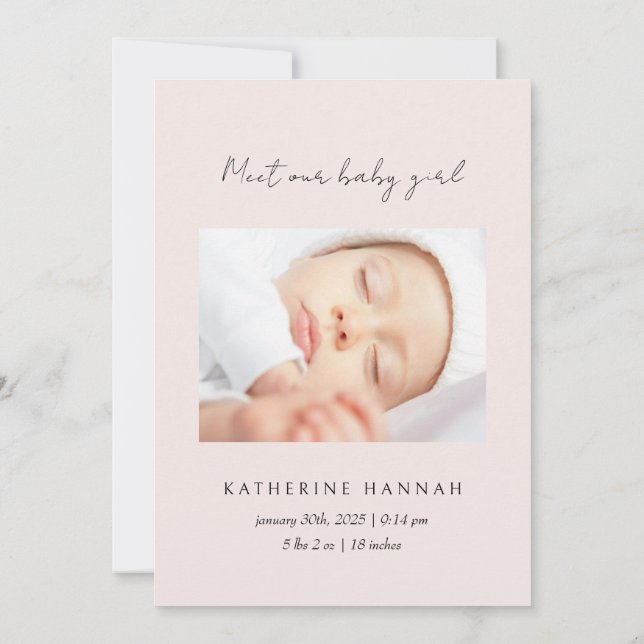 Modern Rosa Bow Baby Naming Inbjudningar (Baksida)