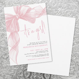 Modern Rosa Bow Baby Shower Inbjudningar