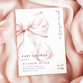 Modern Rosa Bow Baby Shower Inbjudningar