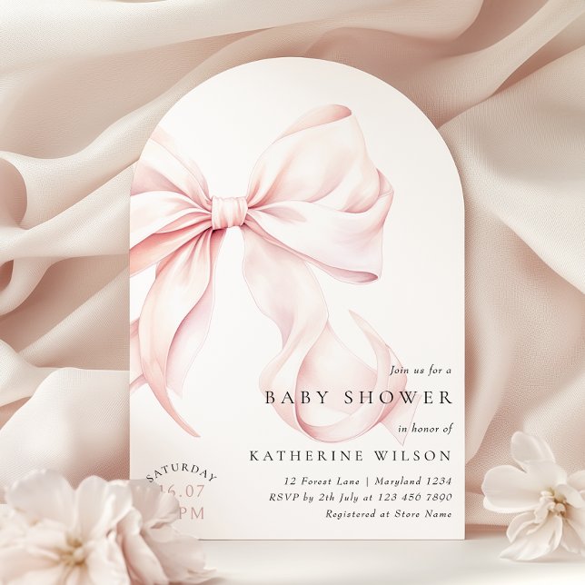 Modern Rosa Bow Baby Shower Inbjudningar (Skapare uppladdad)