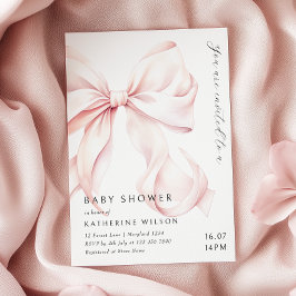 Modern Rosa Bow Baby Shower Inbjudningar