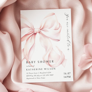 Modern Rosa Bow Baby Shower Inbjudningar
