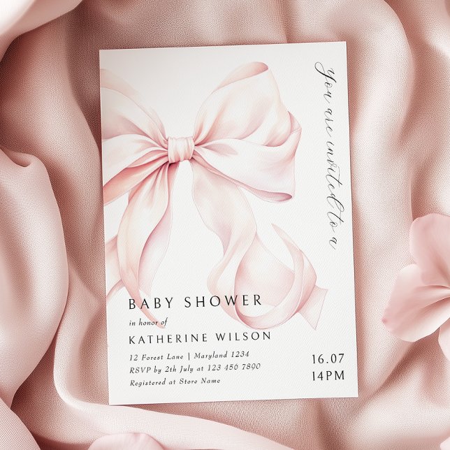 Modern Rosa Bow Baby Shower Inbjudningar (Skapare uppladdad)