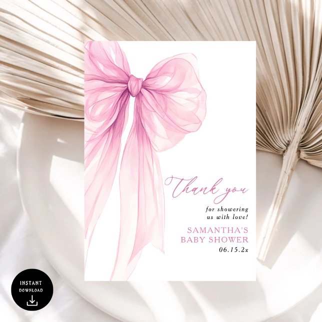 Modern Rosa Bow Baby Shower Tack Kort (Skapare uppladdad)