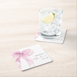 Modern Rosa Bow Baby Shower Underlägg Papper Kvadrat