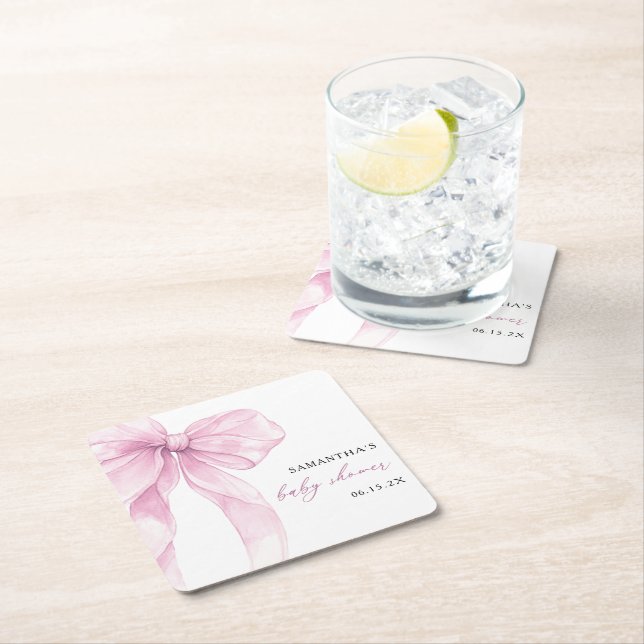 Modern Rosa Bow Baby Shower Underlägg Papper Kvadrat (Insitu)