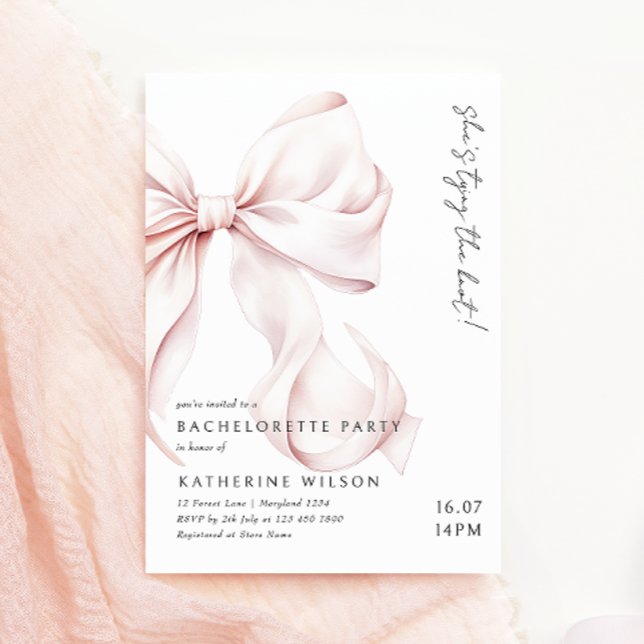 Modern Rosa Bow Bachelorette-partiets inbjudan (Skapare uppladdad)