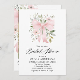 Modern Rosa Bow Blommigt Kärlek i Bloom Möhippa Inbjudningar