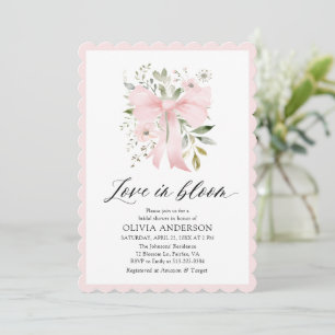 Modern Rosa Bow Blommigt Kärlek i Bloom Möhippa Inbjudningar
