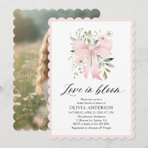 Modern Rosa Bow Blommigt Kärlek i Bloom Möhippa Inbjudningar