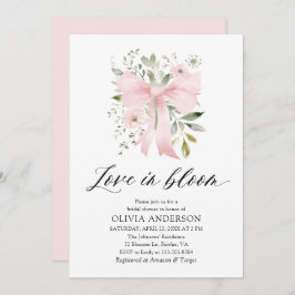 Modern Rosa Bow Blommigt Kärlek i Bloom Möhippa Inbjudningar