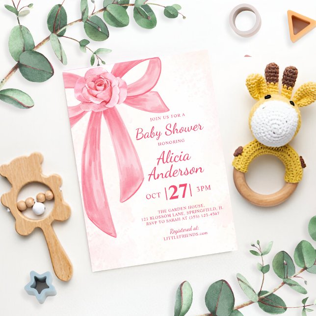 Modern  Rosa Bow Coquette Flicka Inbjudningar (Skapare uppladdad)