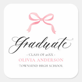 Modern Rosa Bow Coquette Student Studenten Fyrkantigt Klistermärke