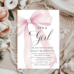 Modern Rosa Bow... Det är en liten babyskabruk Inbjudningar