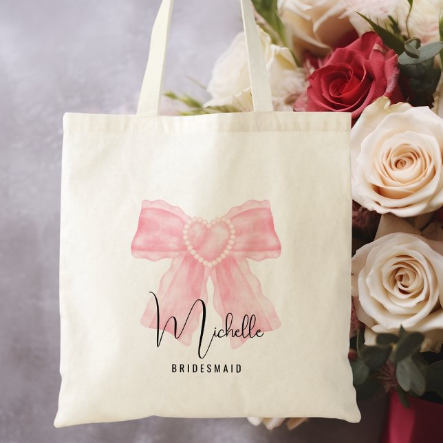 Modern Rosa Bow Elegant bröllop med minimalistskri Tygkasse (Skapare uppladdad)