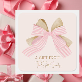 Modern Rosa Bow Food eller Gift Label Fyrkantigt Klistermärke