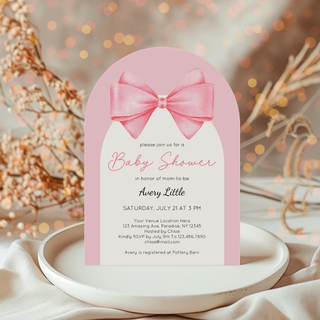 Modern Rosa Bow Girl Baby Shower Inbjudningar (Skapare uppladdad)
