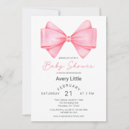 Modern Rosa Bow Girl Baby Shower Inbjudningar