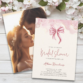 Modern Rosa Bow Photo Möhippa Party Inbjudningar