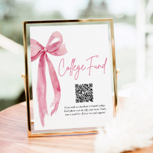 Modern Rosa Bow QR Code College Fund Studenten Poster