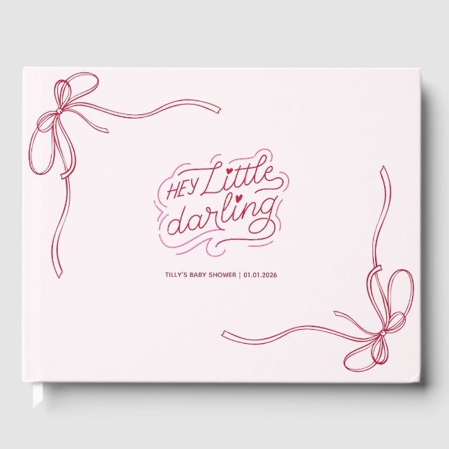 Modern  Rosa Bow Ribbon Girl Baby Shower Gästböcker (Framsida)