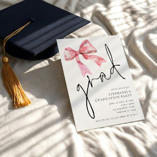 Modern Rosa Bow Script Grad Studenten Inbjudningar