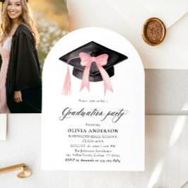 Modern Rosa Bow Studentmössa Studenten Arched Inbjudningar