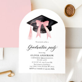 Modern Rosa Bow Studentmössa Studenten Arched Inbjudningar