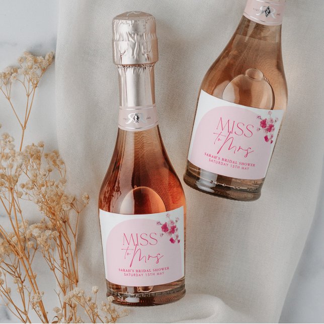 Modern Rosa Bright Blommigt Möhippa Ro (Miss to Mrs | Mini Wine Labels - Matching items available.)
