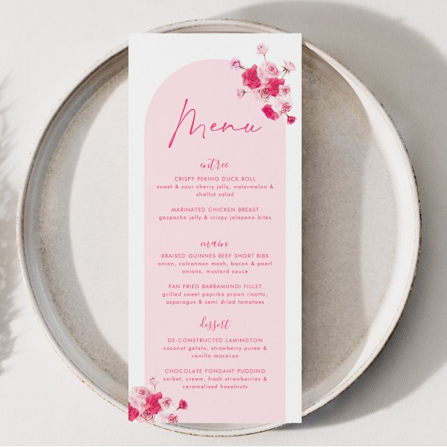 Modern Rosa Bright Blommigt Möhippa Ro Meny (Pink Bridal Shower Menu | Matching items available.)