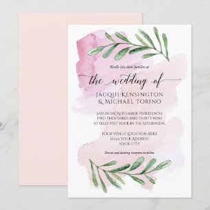 Modern Rosa Bröllop Watercolor Eucalyptus Foliage Inbjudningar