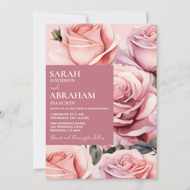 Modern Rosa Bröllopsinbjudan Inbjudningar (Framsida)